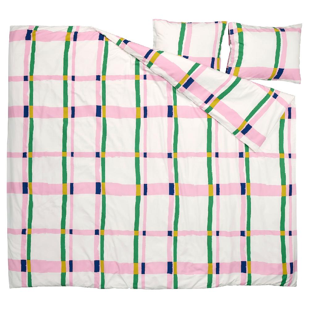 IKEA SYRABLADMAL Funda nórdica y 2 fundas almohada multicolor/a cuadros 240x220/50x60 cm Última moda