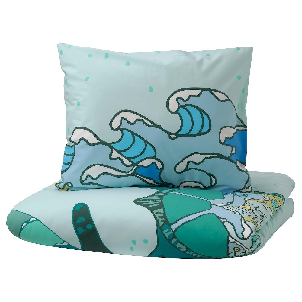 IKEA BLÅVINGAD Funda nórdica con funda de almohada motivo tortuga/turquesa 150x200/50x60 cm