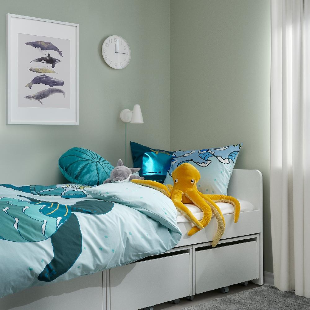 IKEA BLÅVINGAD Funda nórdica con funda de almohada motivo tortuga/turquesa 150x200/50x60 cm Grandes ahorros