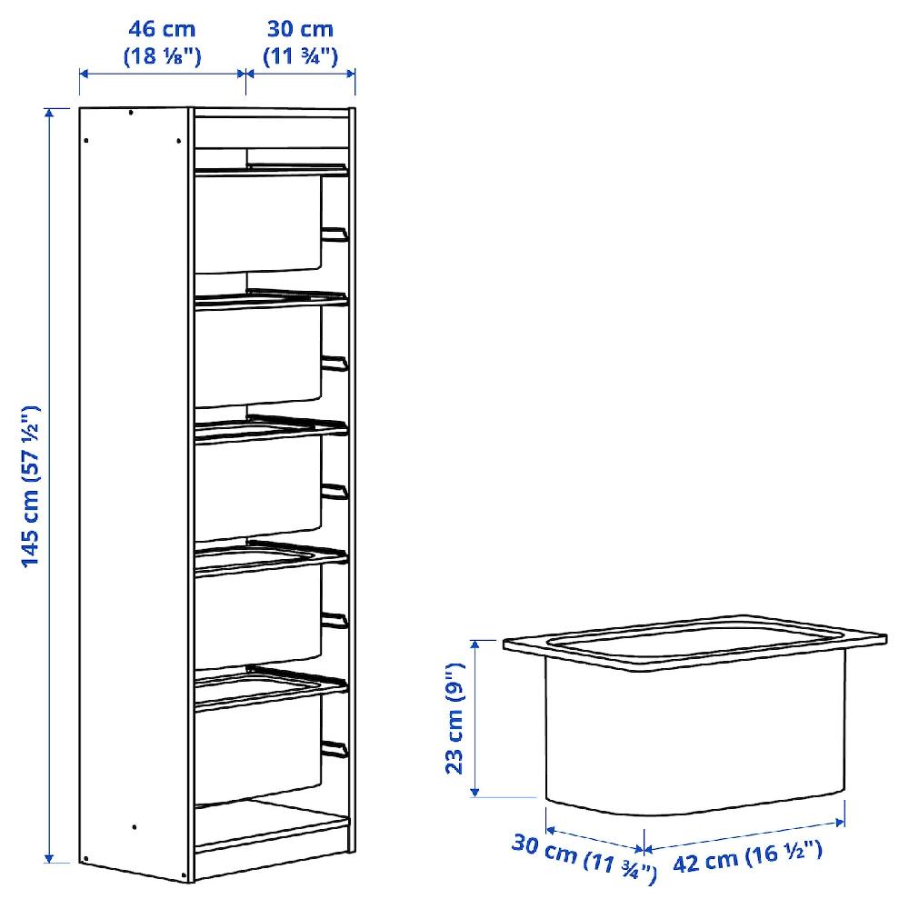 IKEA TROFAST Combinación de almacenaje con cajas blanco/gris oscuro 46x30x145 cm Promoción por tiempo limitado