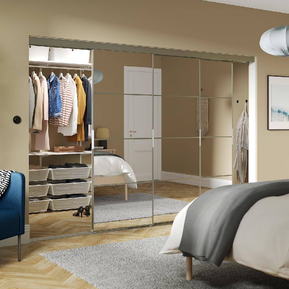 IKEA SKYTTA / BOAXEL Vestidor+puertas correderas aluminio/Auli espejo 251x115x205 cm Superdescuento