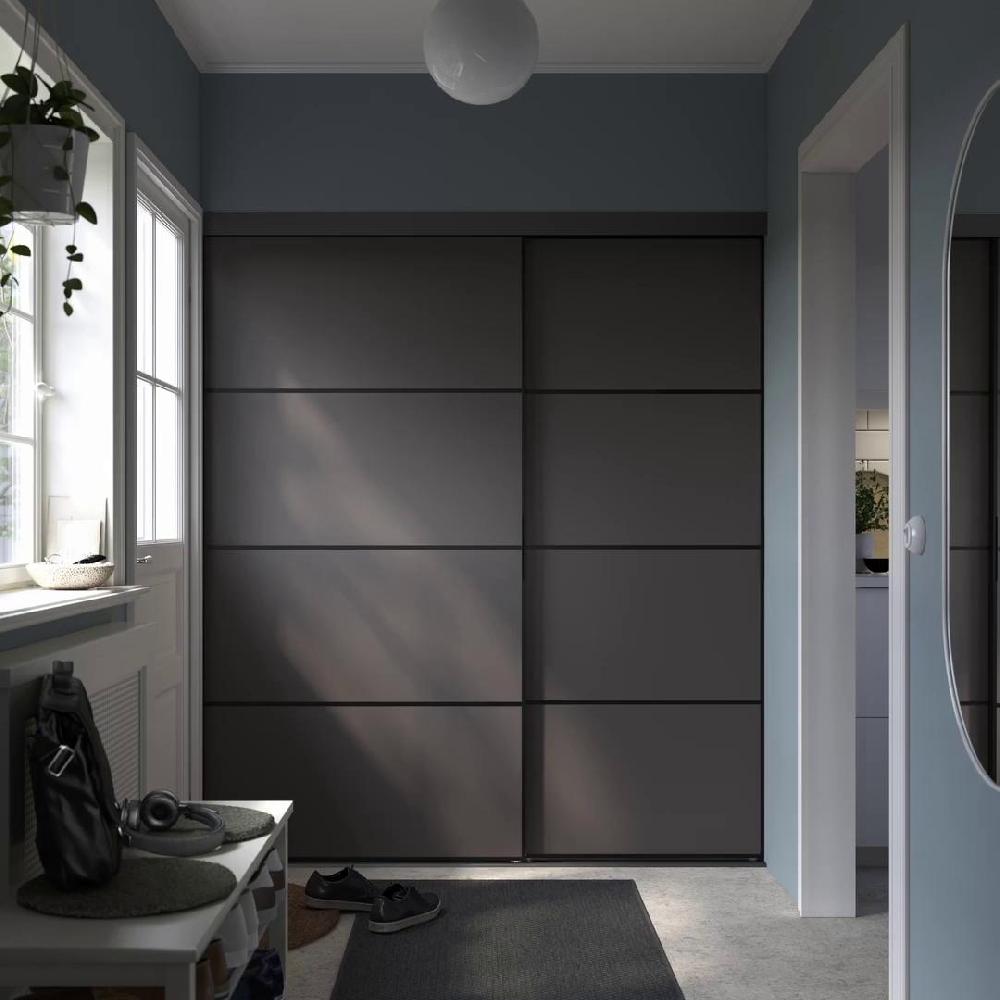 IKEA SKYTTA / BOAXEL Armario con puerta corredera negro ambos lados/Mehamn gris oscuro 177x65x205 cm Limitado a 3 días