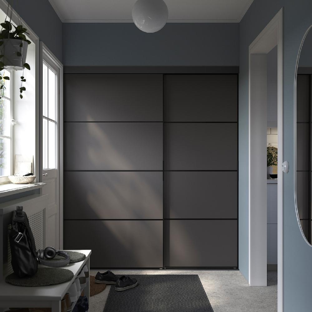 IKEA SKYTTA / BOAXEL Armario con puerta corredera negro ambos lados/Mehamn gris oscuro 177x65x205 cm Limitado a 3 días
