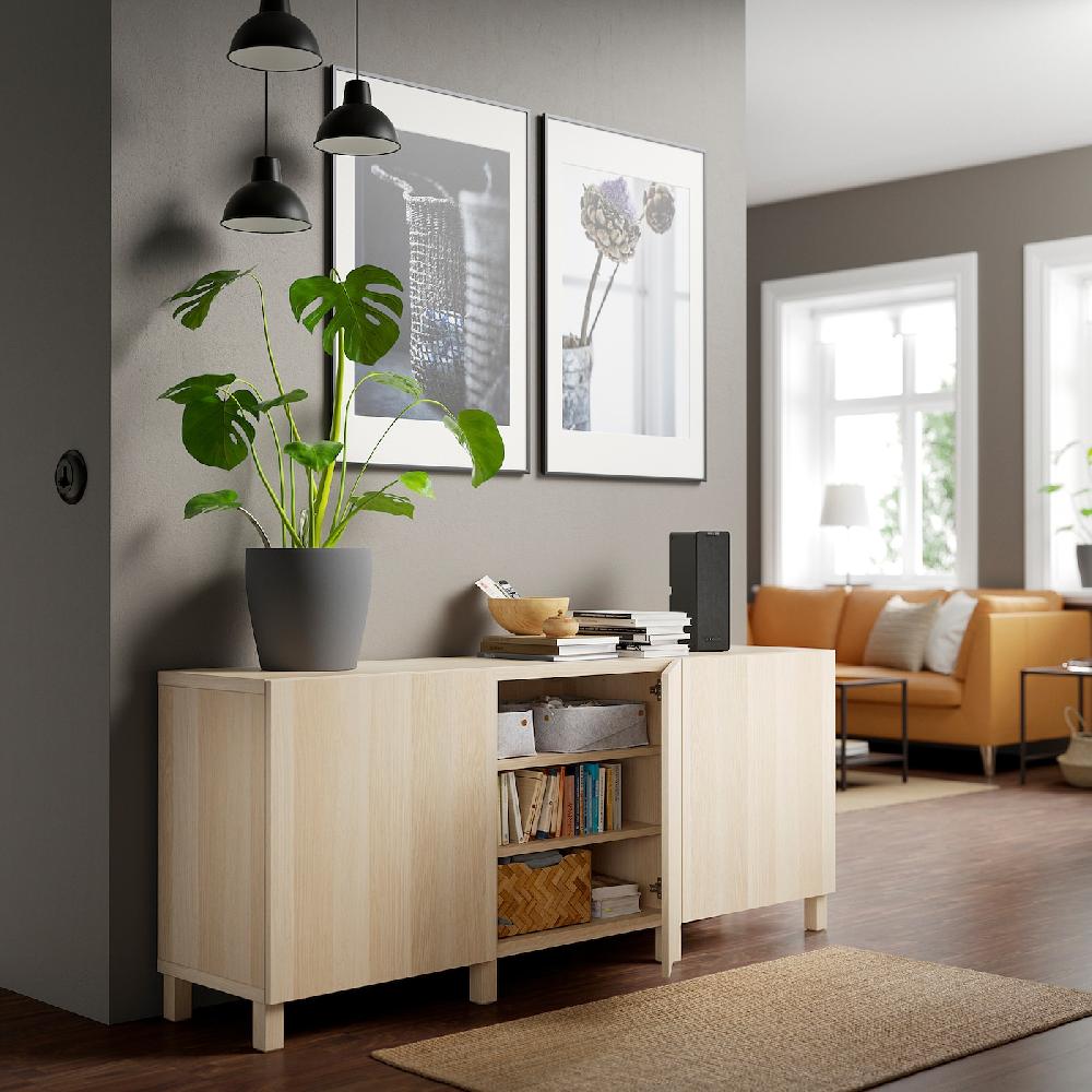 IKEA BESTÅ Mueble salón efecto roble tinte blanco/Lappviken/Stubbarp efecto roble tinte blanco 180x42x74 cm En oferta