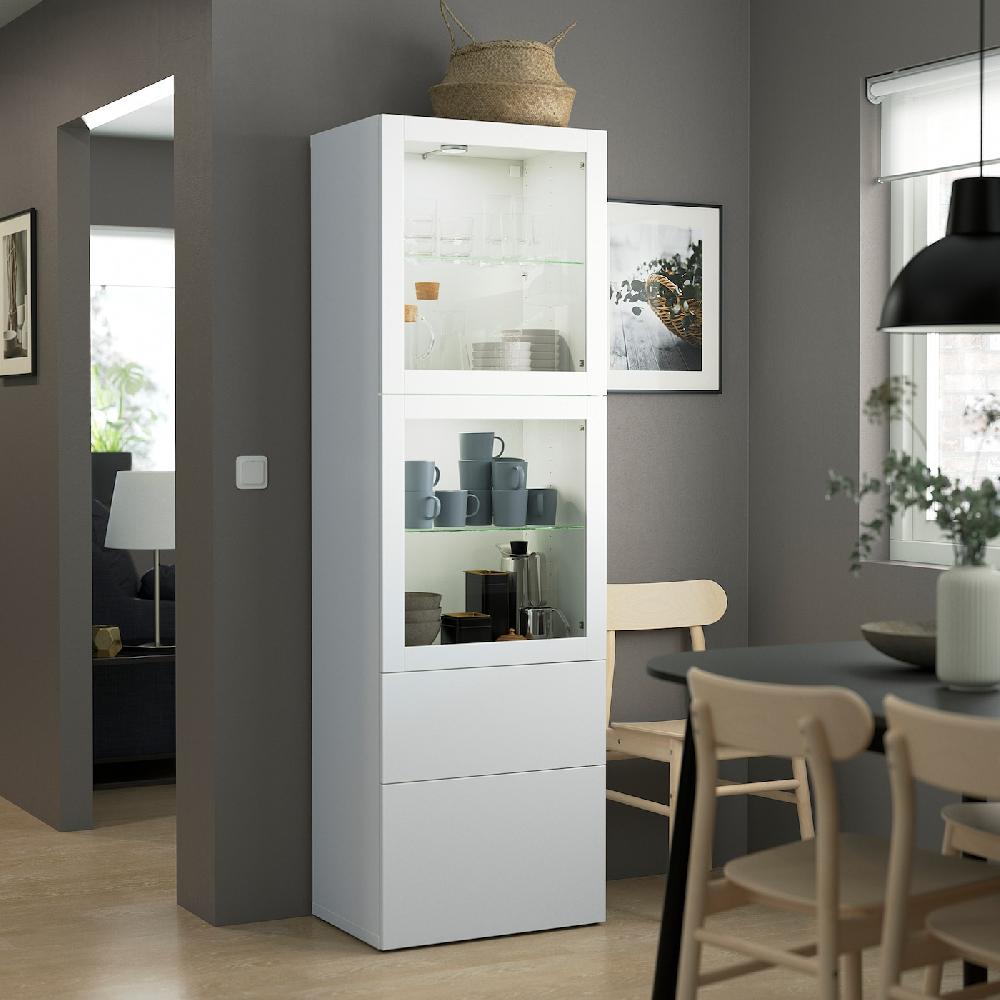 IKEA BESTÅ Vitrina blanco/Lappviken vidrio transparente blanco 60x42x193 cm Rebajas de fin de temporada