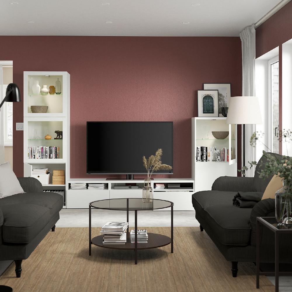 IKEA BESTÅ Mueble TV con puertas de vidrio blanco/Lappviken vidrio transparente blanco 300x42x193 cm Outlet online