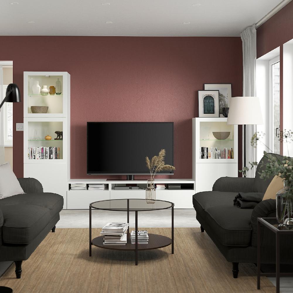 IKEA BESTÅ Mueble TV con puertas de vidrio blanco/Lappviken vidrio transparente blanco 300x42x193 cm Outlet online