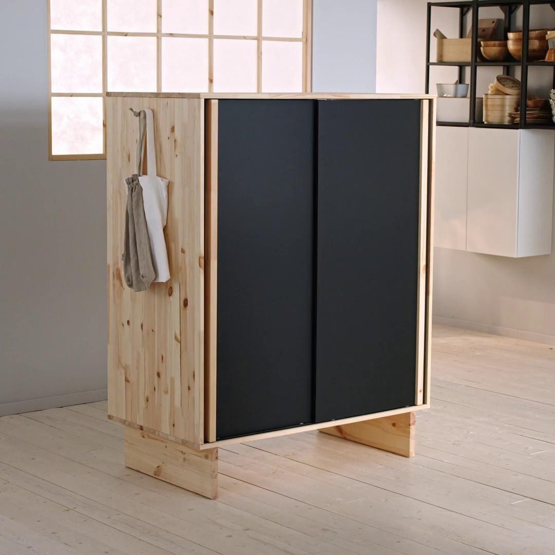 IKEA GLAMBERGET Armario con 3 puertas correderas pino/negro 117x63x150 cm Últimos 3 días