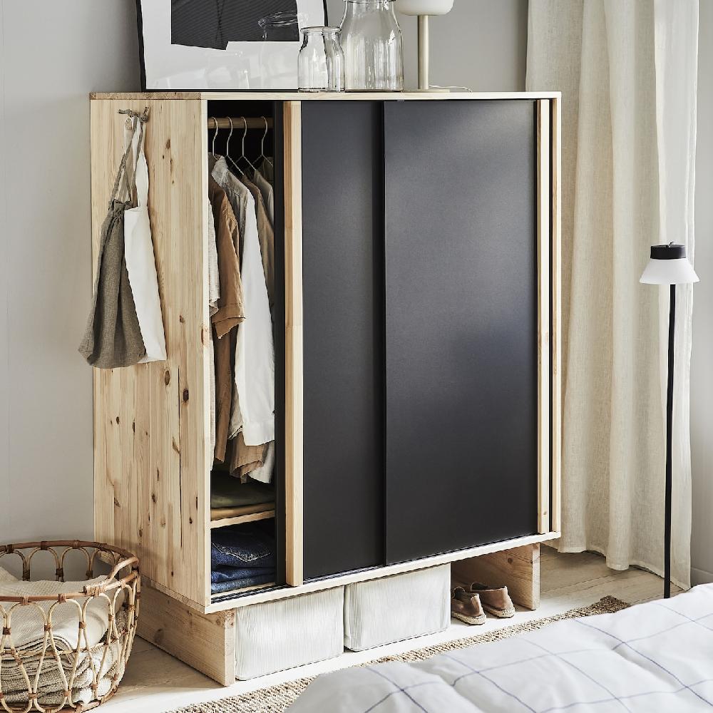 IKEA GLAMBERGET Armario con 3 puertas correderas pino/negro 117x63x150 cm Últimos 3 días