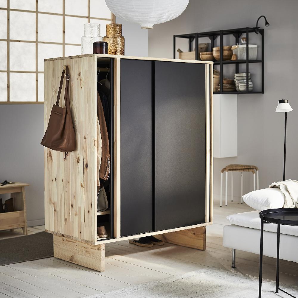 IKEA GLAMBERGET Armario con 3 puertas correderas pino/negro 117x63x150 cm Últimos 3 días