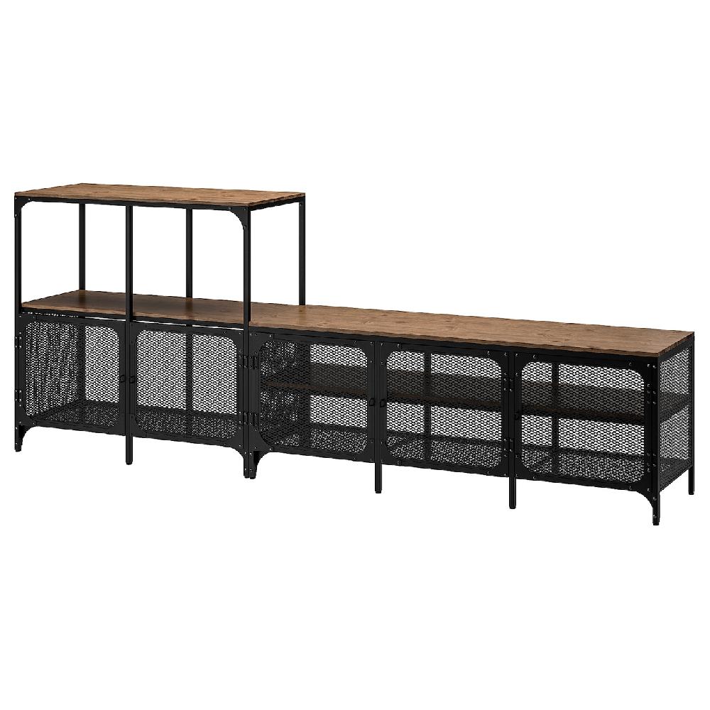 IKEA FJÄLLBO Mueble TV con estantería negro 250x36x95 cm
