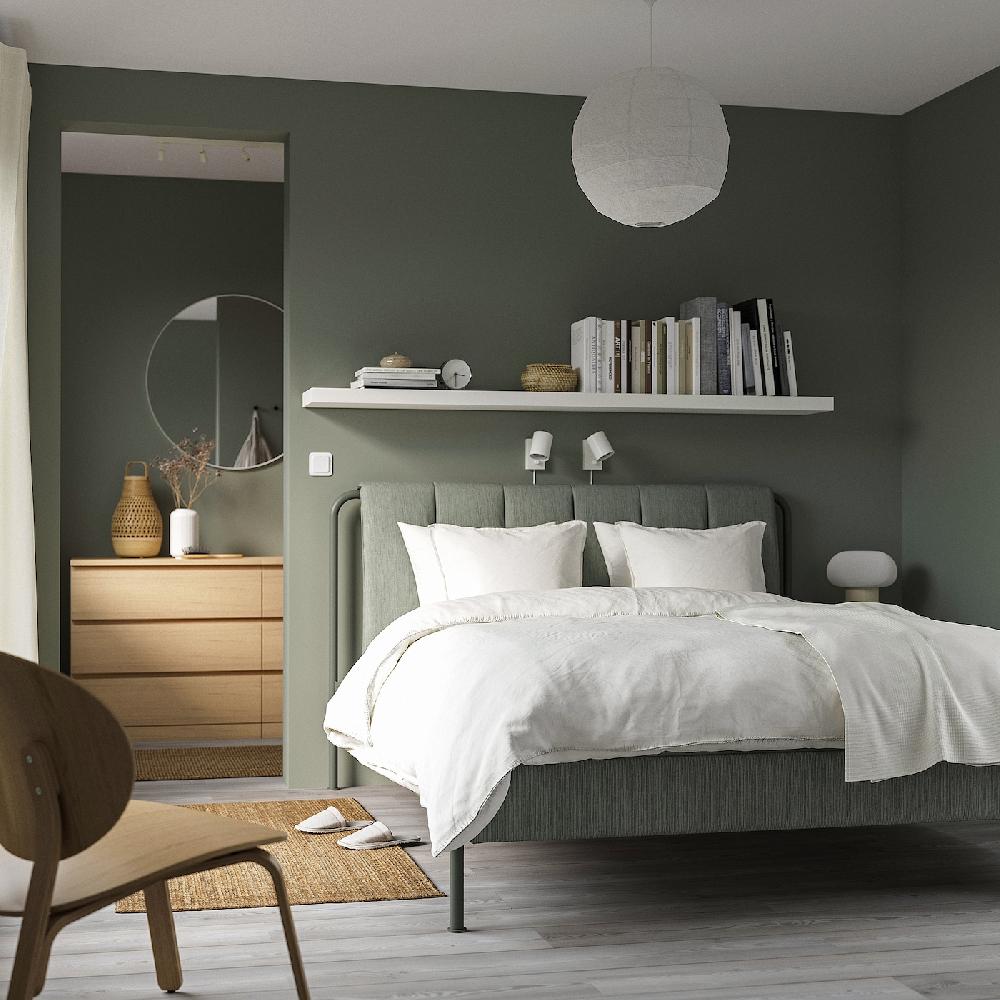 IKEA TÄLLÅSEN Estructura cama tapizada Kulsta verde grisáceo/Lönset 160x200 cm Ofertas de temporada