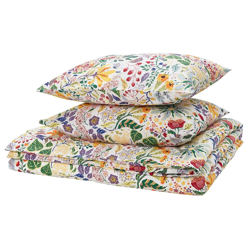 IKEA STRANDLUMMER Funda nórdica y 2 fundas almohada multicolor/motivo floral 240x220/50x60 cm