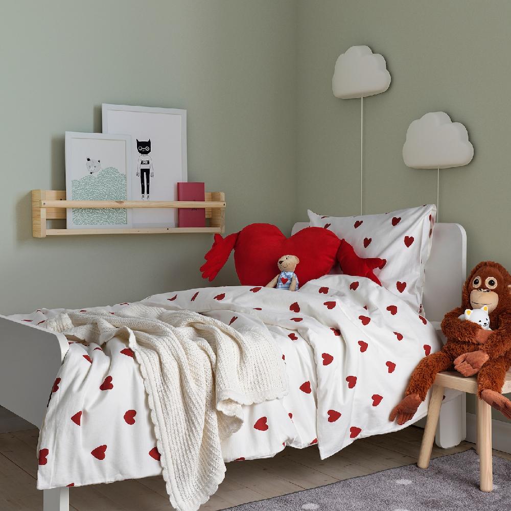 IKEA BARNDRÖM Funda nórdica con funda de almohada motivo corazón/blanco rojo 150x200/50x60 cm En línea