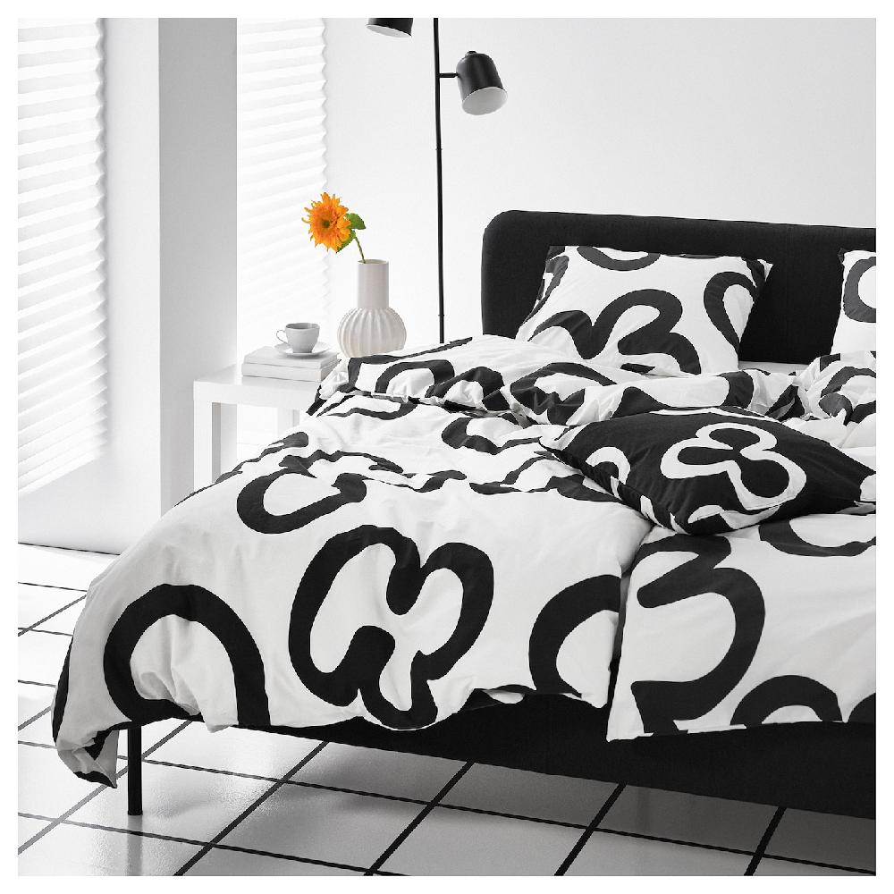 IKEA KLIPPBRÄCKA Funda nórdica con funda de almohada blanco/negro 150x200/50x60 cm Outlet