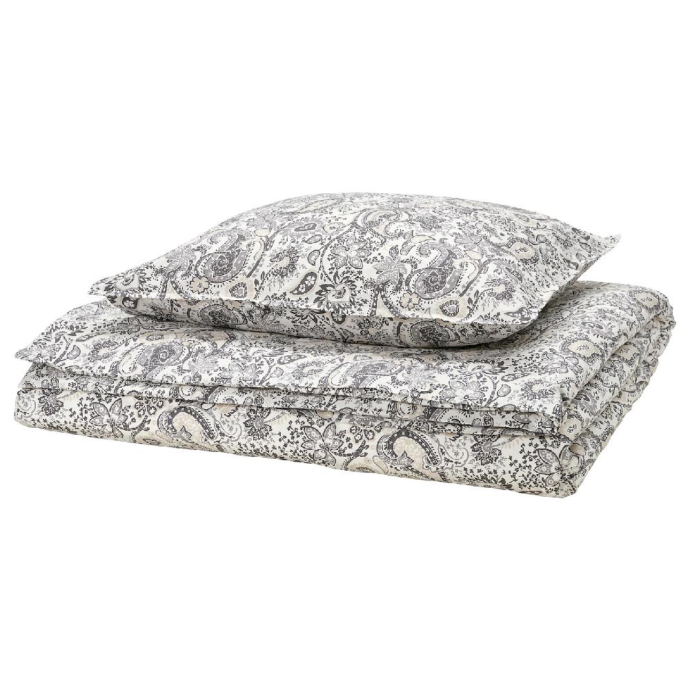 IKEA RODGERSIA Funda nórdica con funda de almohada gris/blanco 150x200/50x60 cm