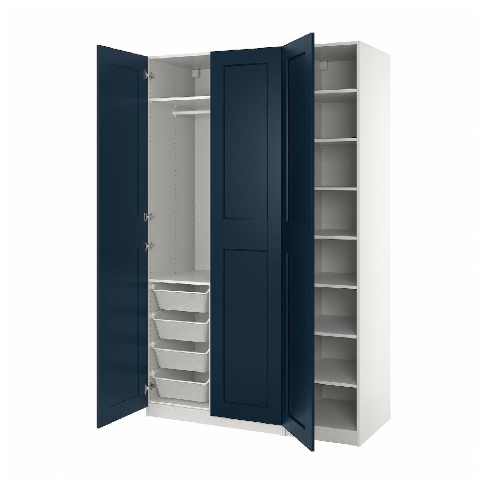 IKEA PAX / GRIMO Combinación armario blanco/azul oscuro 150x60x236 cm Rebajas