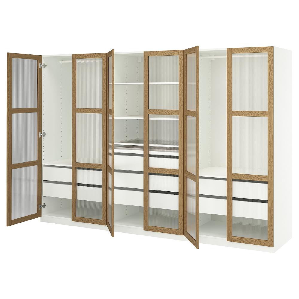 IKEA PAX / TONSTAD Combinación armario blanco/chapa roble vidrio 300x60x201 cm