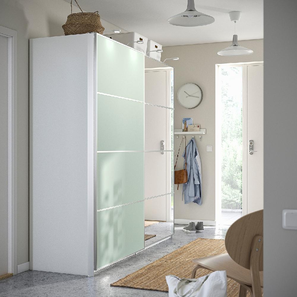 IKEA PAX / MEHAMN/AULI Armario con puertas correderas blanco ambos lados/verde claro espejo 200x66x201 cm Tienda
