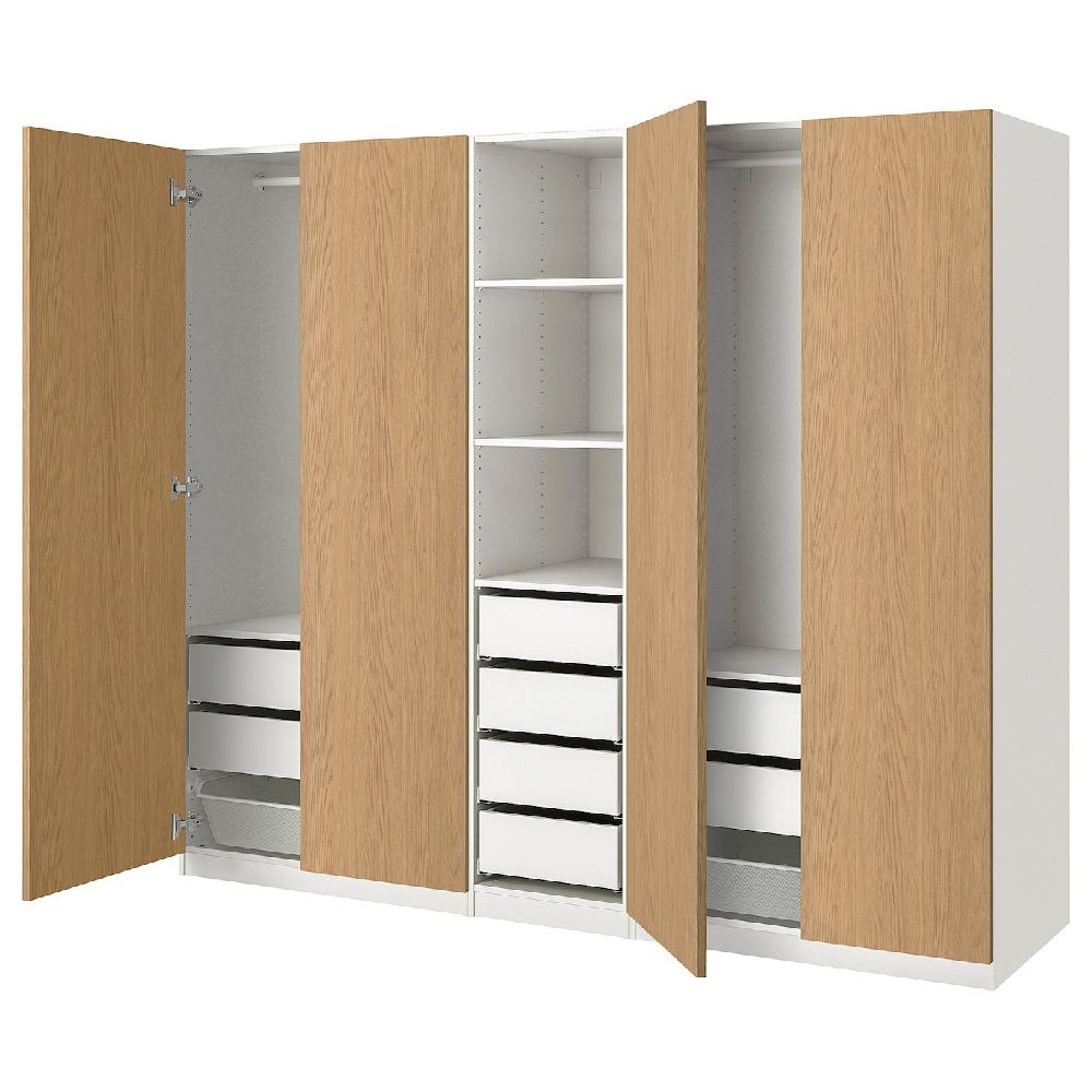 IKEA PAX / STORKLINTA Combinación armario blanco/efecto roble 250x58x201 cm