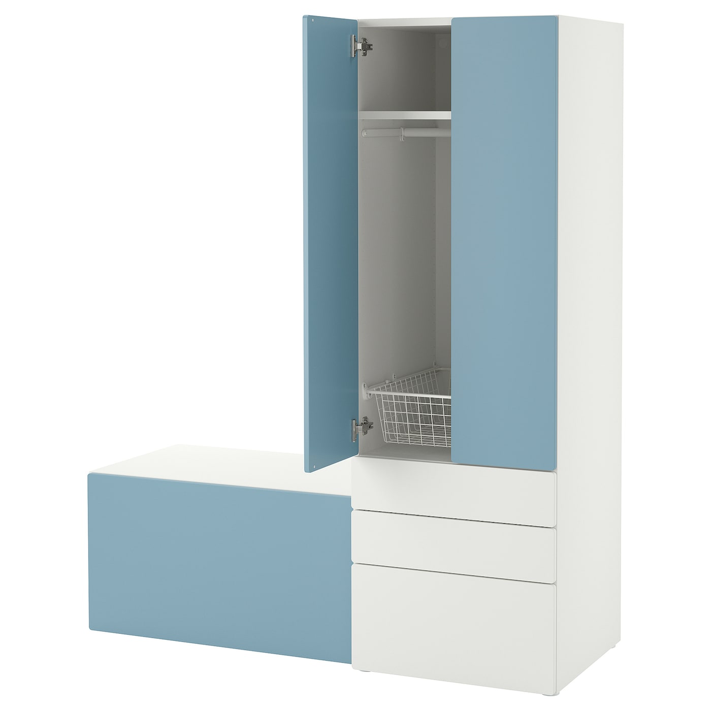 IKEA SMÅSTAD / PLATSA Combinación de almacenaje blanco azul/con banco 150x57x181 cm