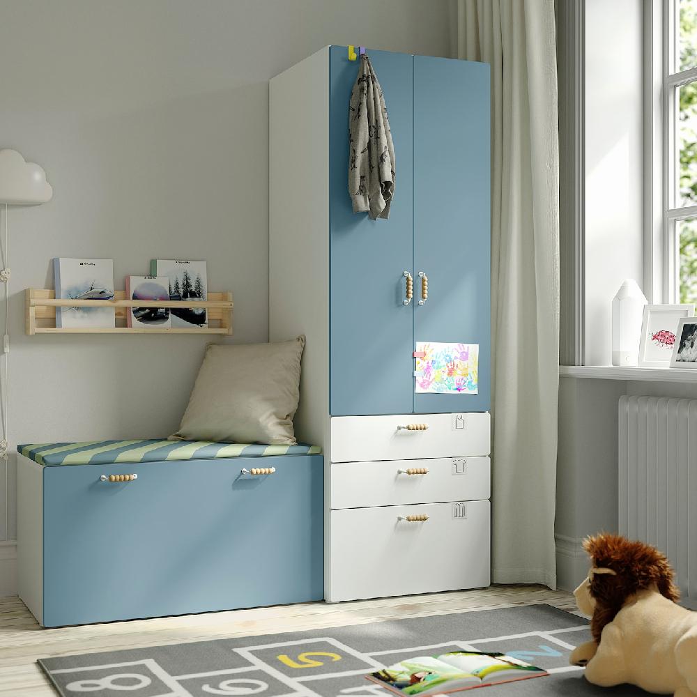 IKEA SMÅSTAD / PLATSA Combinación de almacenaje blanco azul/con banco 150x57x181 cm Últimos 2 días