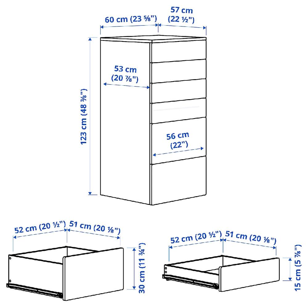 IKEA SMÅSTAD / PLATSA Cómoda de 6 cajones blanco/blanco 60x57x123 cm Promoción por tiempo limitado