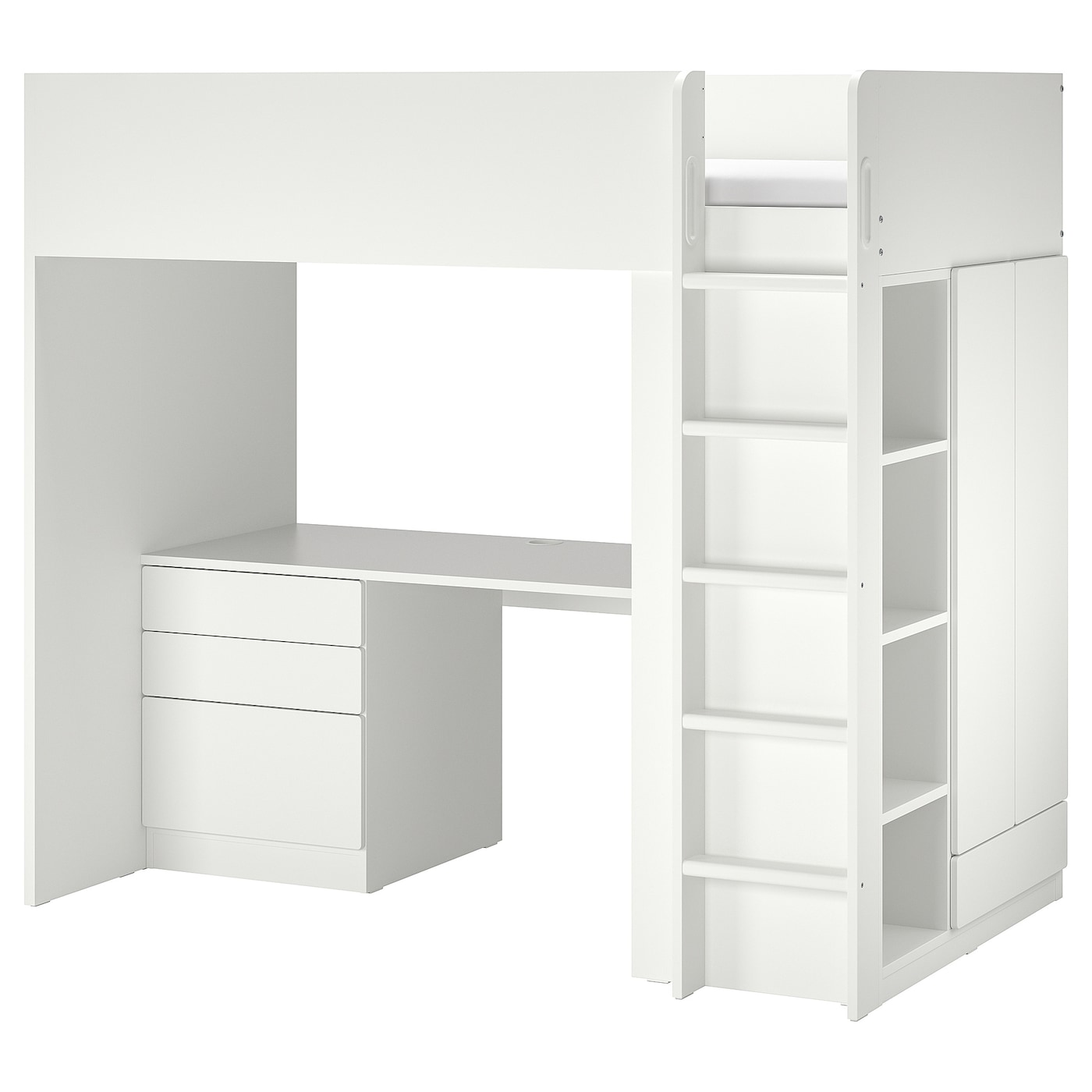 IKEA SMÅSTAD Cama alta blanco blanco/con escritorio con 4 cajones 90x200 cm