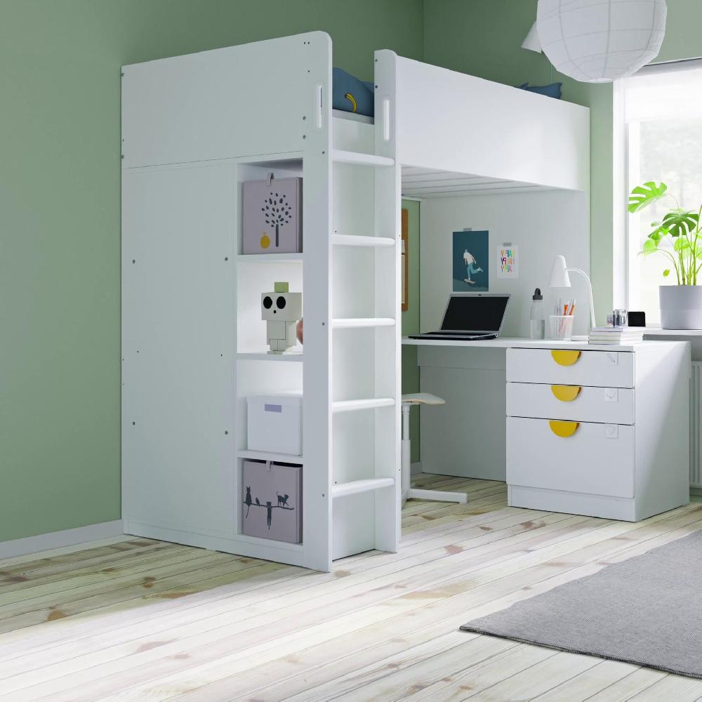 IKEA SMÅSTAD Cama alta blanco blanco/con escritorio con 4 cajones 90x200 cm Promoción trimestral