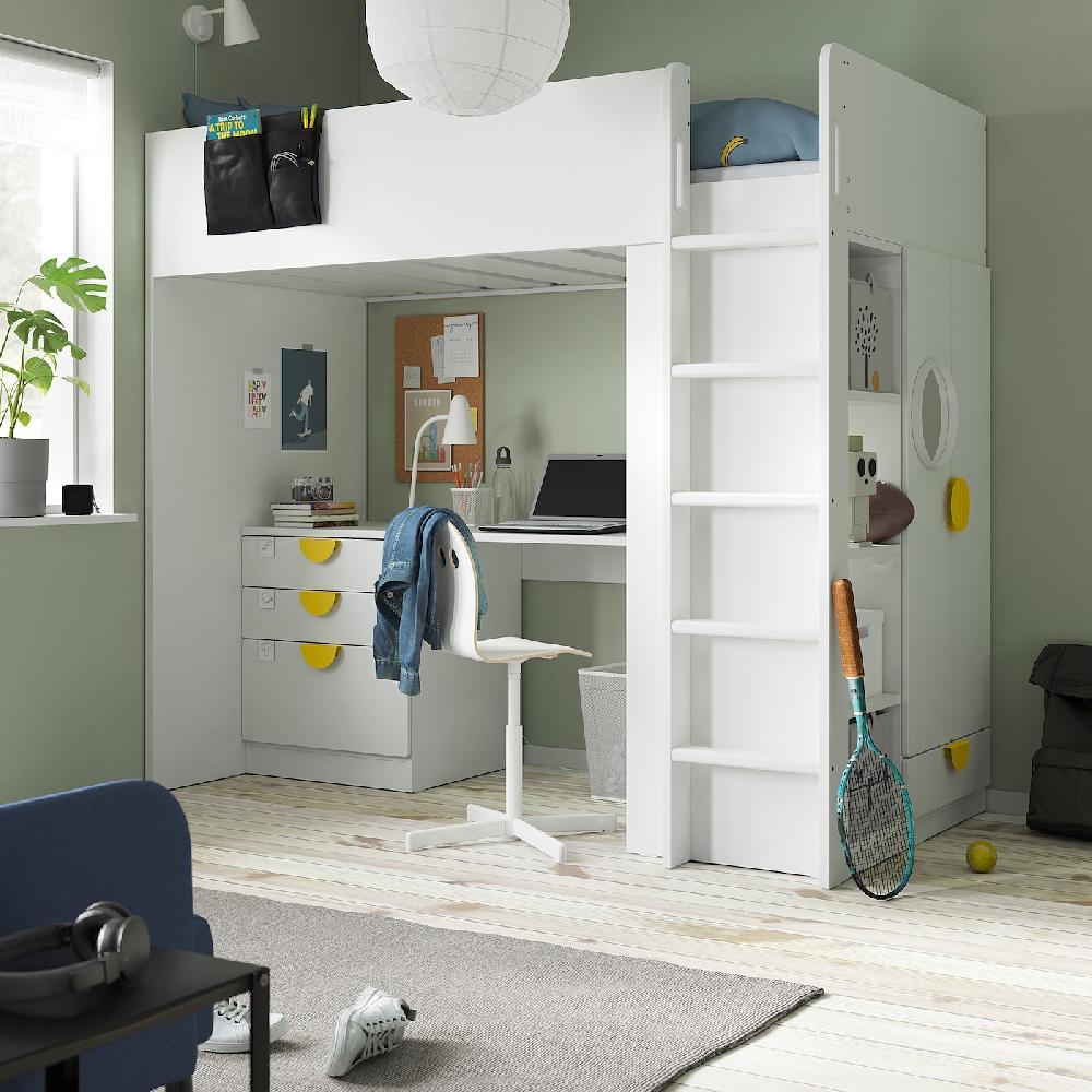 IKEA SMÅSTAD Cama alta blanco blanco/con escritorio con 4 cajones 90x200 cm Promoción trimestral