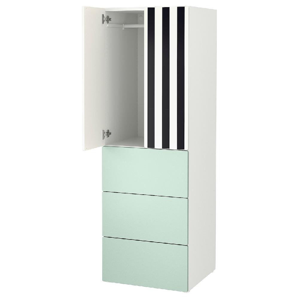 IKEA SMÅSTAD / PLATSA Armario blanco raya/verde claro con 3 cajones 60x57x181 cm