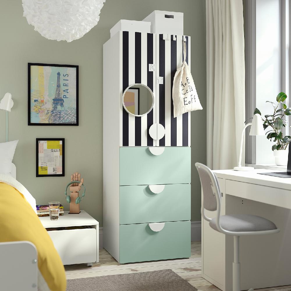 IKEA SMÅSTAD / PLATSA Armario blanco raya/verde claro con 3 cajones 60x57x181 cm Grandes descuentos