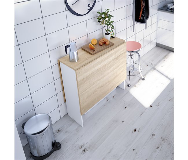 Conforama Mesa de cocina ETNA extensible DM 77x31/140cm natural y blanco Oferta especial de fábrica