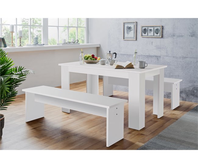 Conforama Conjunto mesa y 2 bancos de cocina CITY blanco Última moda