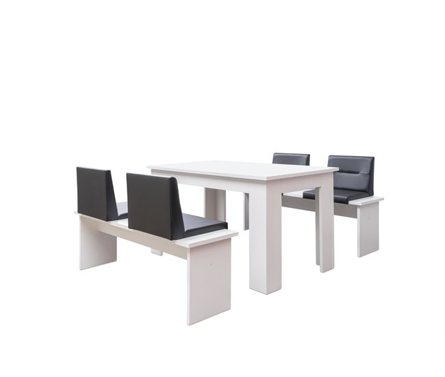 Conforama Conjunto mesa y 2 bancos de cocina CITY blanco Última moda