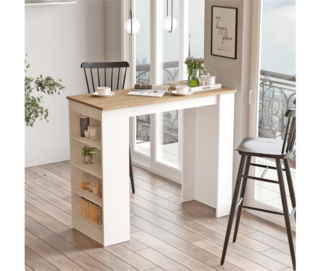 Conforama Mesa alta con 4 estanterías PERU madera y blanca Descuento por venta flash