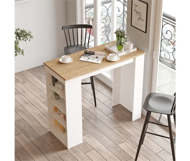 Conforama Mesa alta con 4 estanterías PERU madera y blanca Descuento por venta flash