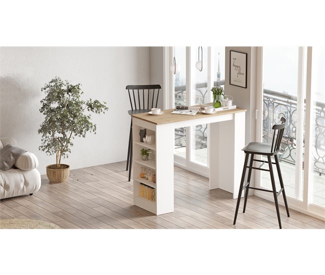 Conforama Mesa alta con 4 estanterías PERU madera y blanca Descuento por venta flash