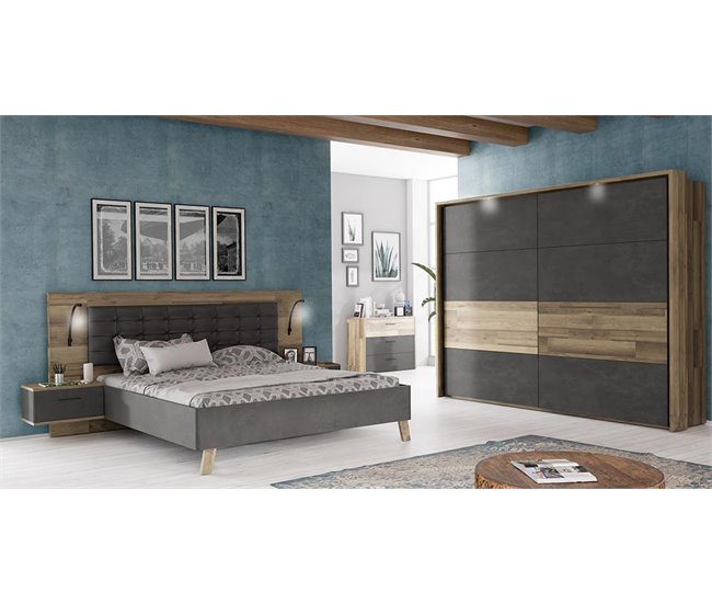Conforama Conjunto cama 160x200cm con cabecero y mesitas de noche RICCIANO Oferta especial de fábrica