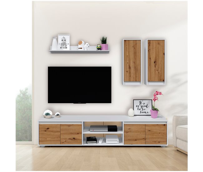 Conforama Compacto de TV YUMA blanco roble 200cm Envío internacional gratuito