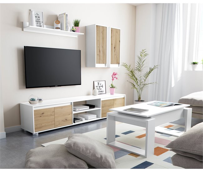 Conforama Compacto de TV YUMA blanco roble 200cm Envío internacional gratuito