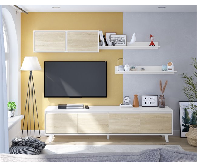 Conforama Mueble de salón LINE color blanco y roble En oferta