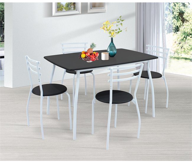 Conforama Conjunto de Mesa Fija + 4 Sillas SARA Descuento por venta flash