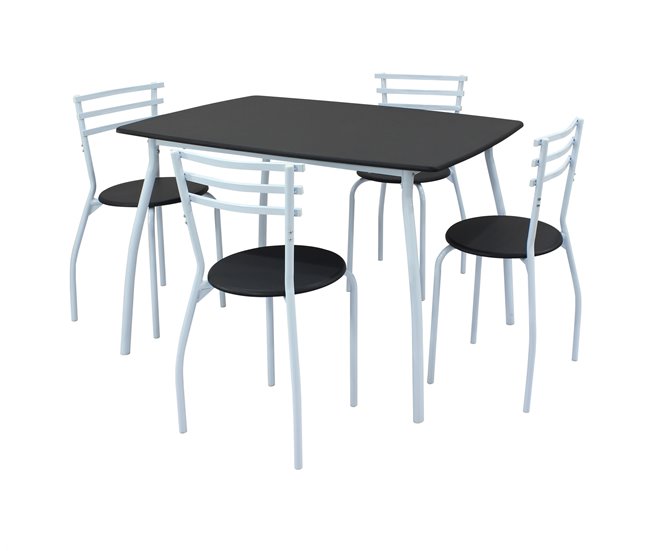 Conforama Conjunto de Mesa Fija + 4 Sillas SARA Descuento por venta flash