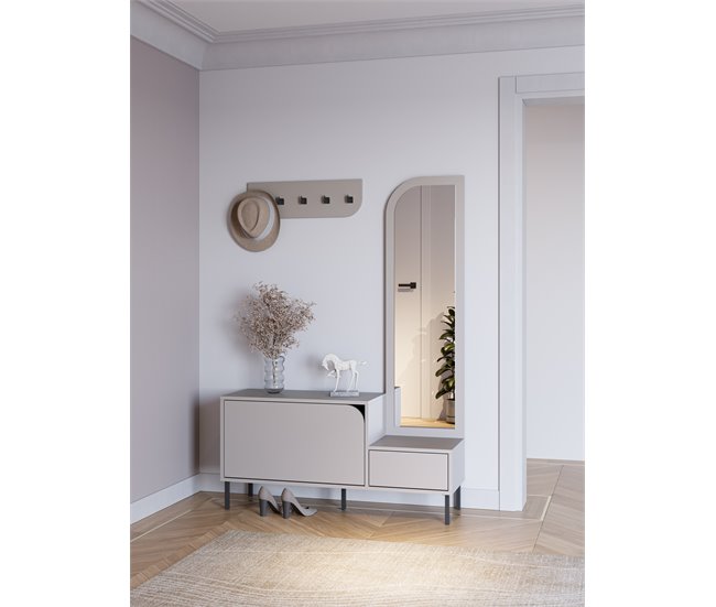 Conforama Mueble recibidor zapatero crema con espejo BEA Ofertas especiales