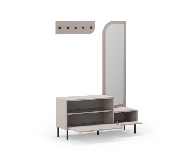 Conforama Mueble recibidor zapatero crema con espejo BEA Ofertas especiales