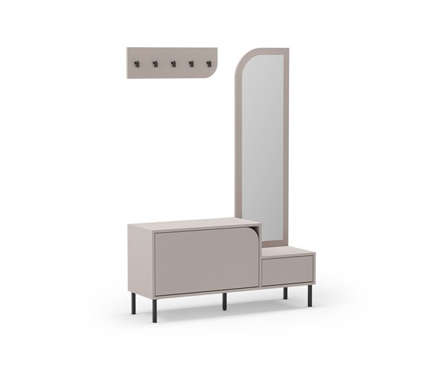 Conforama Mueble recibidor zapatero crema con espejo BEA Ofertas especiales
