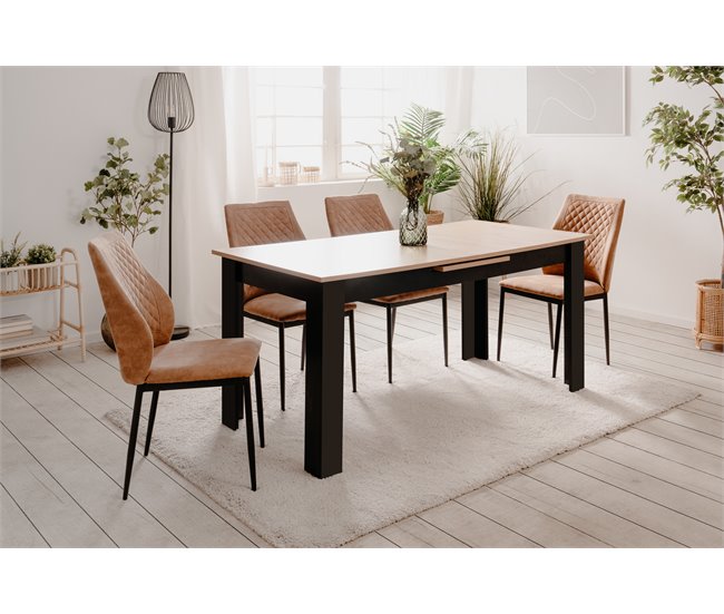 Conforama Mesa de comedor extensible roble y negro BIRMINGHAM Precio ultrabajo