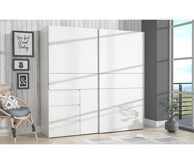 Conforama Armario NEVADA PLUS puertas correderas y 3 cajones 200x200cm En oferta