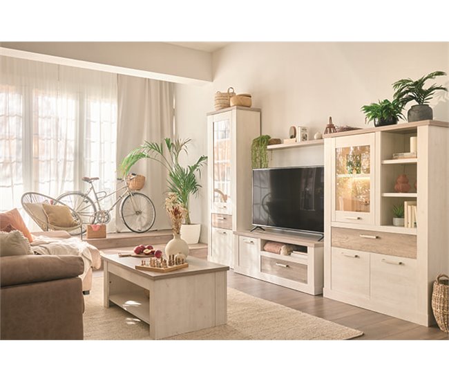 Conforama Mueble TV 1 puerta y 1 cajón VERONA blanco y madera Rebajas de fábrica